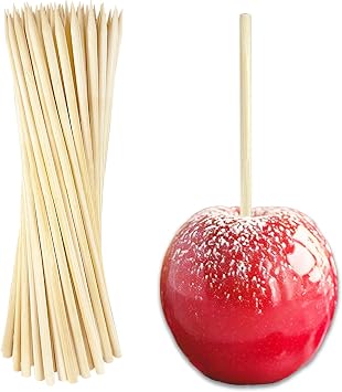 Candy Apple Sticks 50 Pack, 8 Inch Caramel Apple Sticks Skewers 5 mm Natural Bamboo Candy Making Skewer for Carmel BBQ Cotton Candy Wood Semi Pointed Lollipop Sticks Barbecue Corn Dog Cake Pops