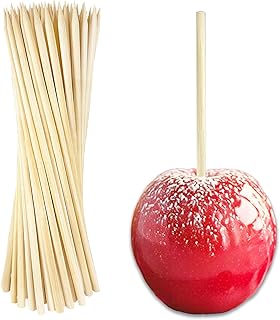Candy Apple Sticks (50 Pack), 8 Inch Caramel Apple Sticks Skewers 5 mm Natural Bamboo Candy Making Skewer for Carmel BBQ Cotton Candy Wood Semi Pointed Lollipop Sticks Barbecue Corn Dog Cake Pops
