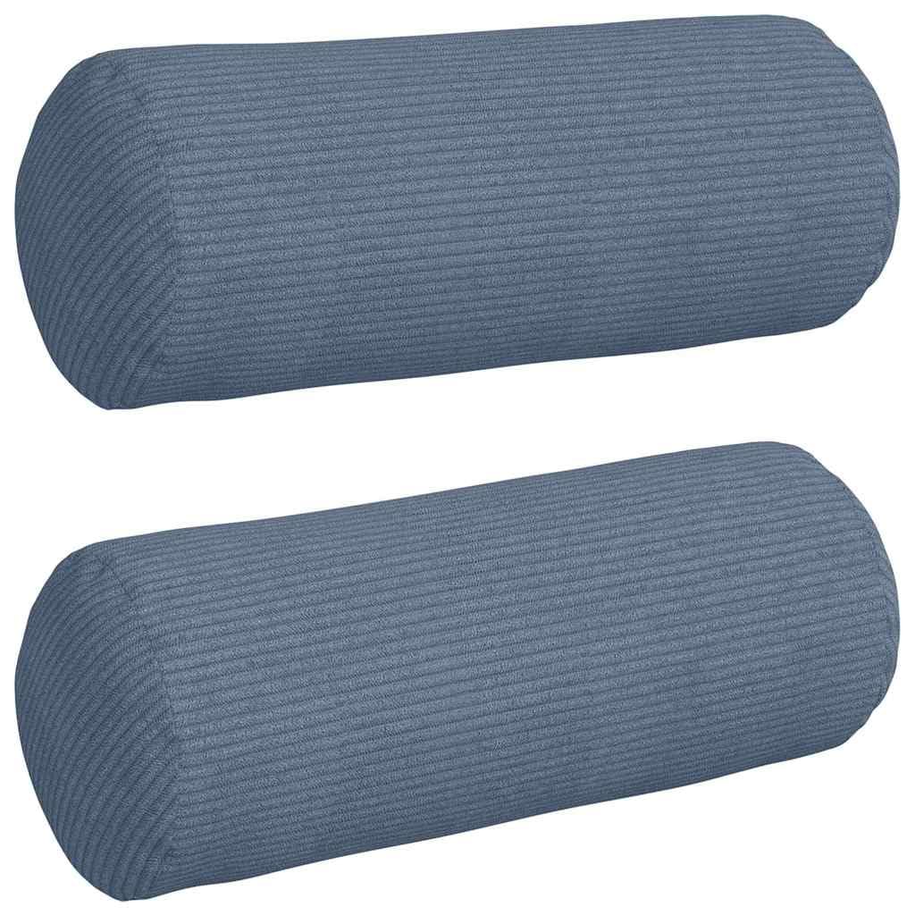 Poduszka bolster 2 sztuki, niebieska, Ø 15 x 40 cm, miękki materiał sztruksowy, cylindryczny, do salonu, sypialni, komfort wewnątrz