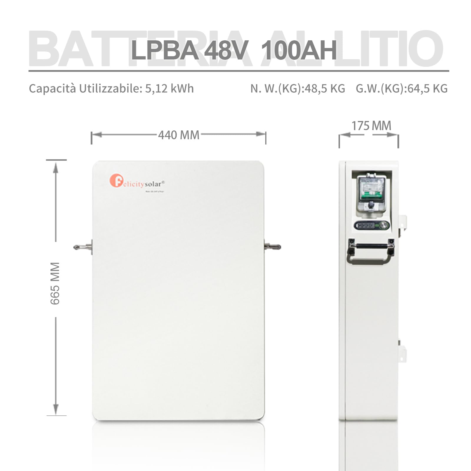 LiFePO4 Batteria Accumulo Fotovoltaico da 51,2V 100Ah, Batteria Solare Ricaricabile con BMS Integrato per Sistema di Accumulo Energia Solare Fotovoltaico RV (5,12 KWh)