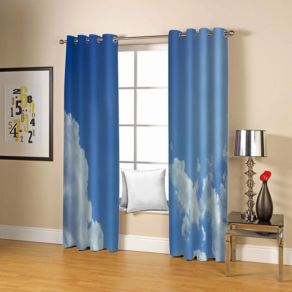 Rideaux Et Draperies Intérieurs 3D Ciel Bleu Nuage Blanc Paysage Motif Rideau Occultant À Oeillets Decoration Salon Chambre Maison pour Enfant Adulte 2 Pièces 280x160Cm Design Moderne Imprimé
