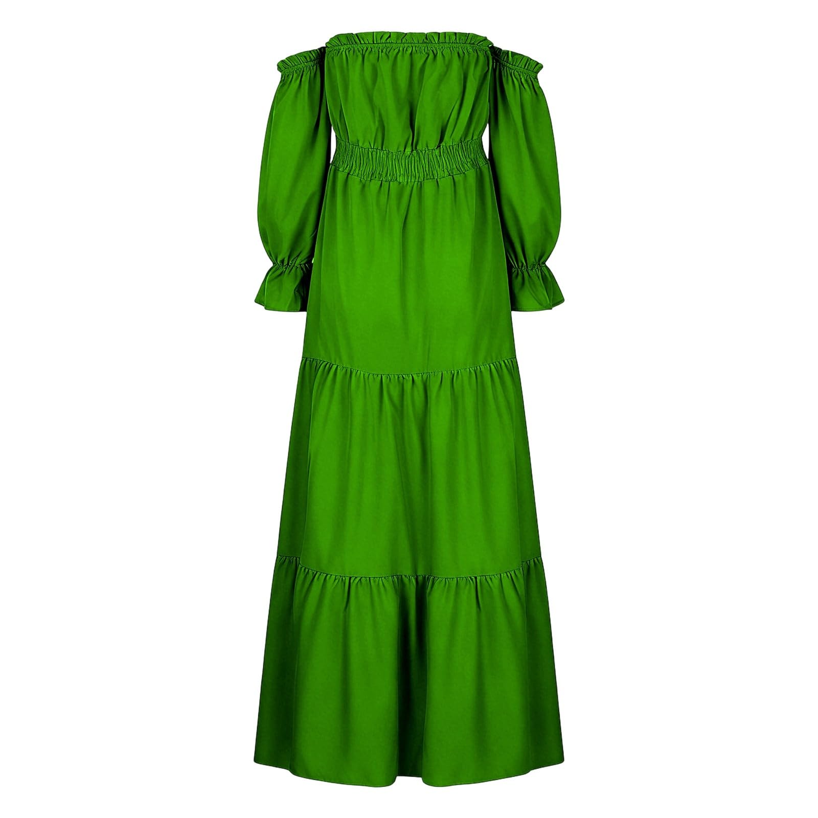 Generisch Sommer Elegantes Umstandskleid mit schulterfreiem, langärmeligem Stufenkleid, Seitenschlitz Geraffter, hoher (Green, M)