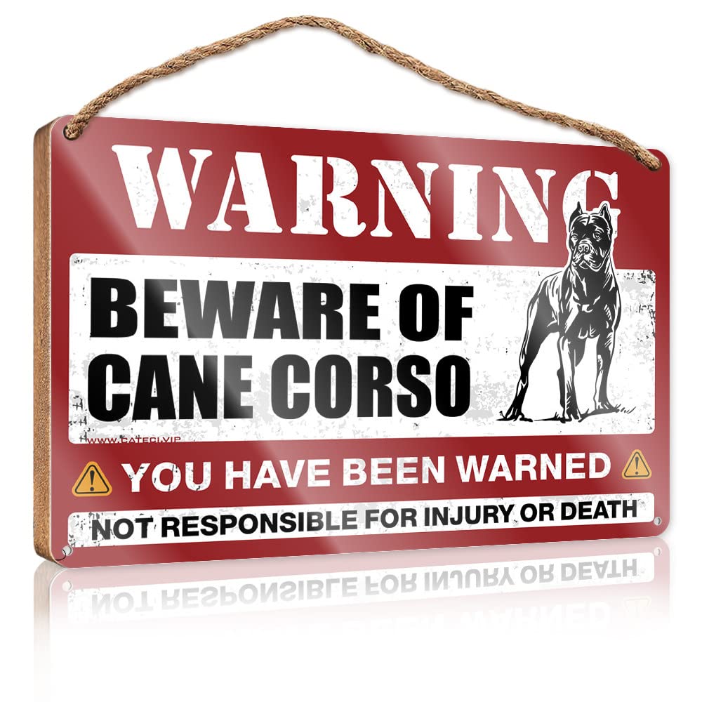 FZFN Hanging Plaque Wooden Beware Of Cane Corso Wooden Sign Front Porch Decor Gifts For The Office(15X28CM)