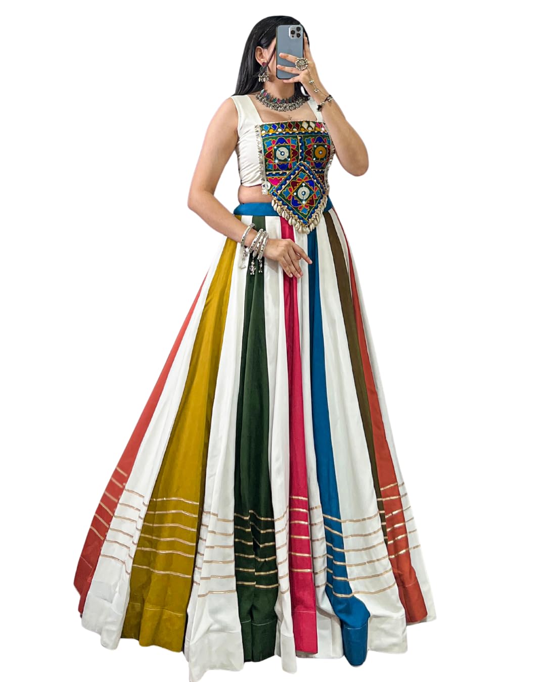 Pure Rayon Mirror Work Legacy Lehenga Choli for Women | Traditional with Original Mirror Gamthi Work with dupatta-image-12