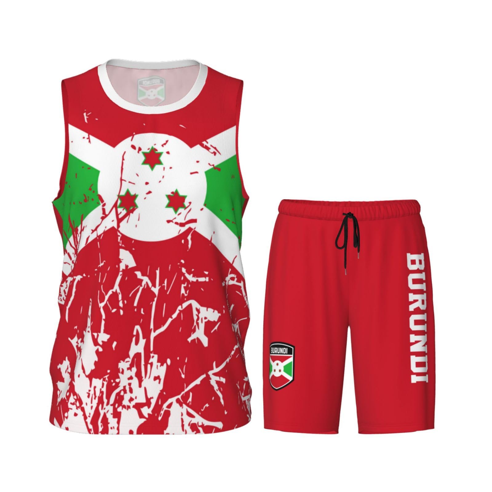 Burundi Flag Grain (1) Basketball Jersey Uniform Suit for Men Adults Training Athletic Set