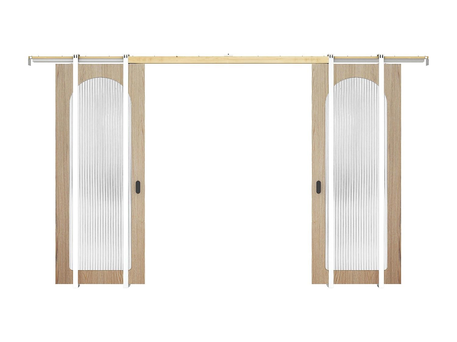 Vente-unique - Puerta corredera doble corredera con sistema de madera y MDF - arco natural claro y vidrio templado estriado - 2 x H205 x 63 cm - ODEZA