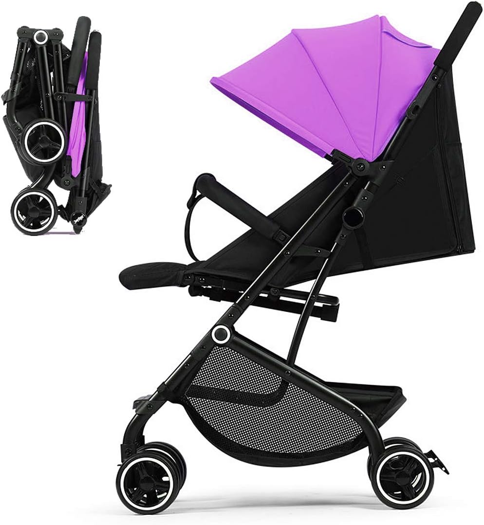 Aegilmc Infant Toddler Baby Umbrella Stroller Carriage Bassinet, Lightweight Luxury Convertible Foldable Travel-Friendly Compact Pram Single Stroller Tray,Purple