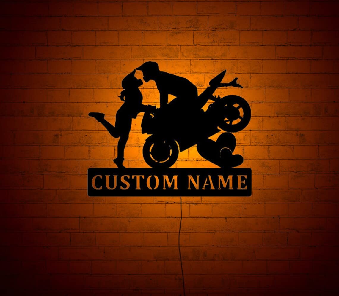 SHAYONA Custom Motorcycle Couple Riding Partner Wall Art with RGB Color Changing LED Light, Wall Decor, Home Decor, Birthday Gift, Personalized Gifts,18 x 6 Inches 3