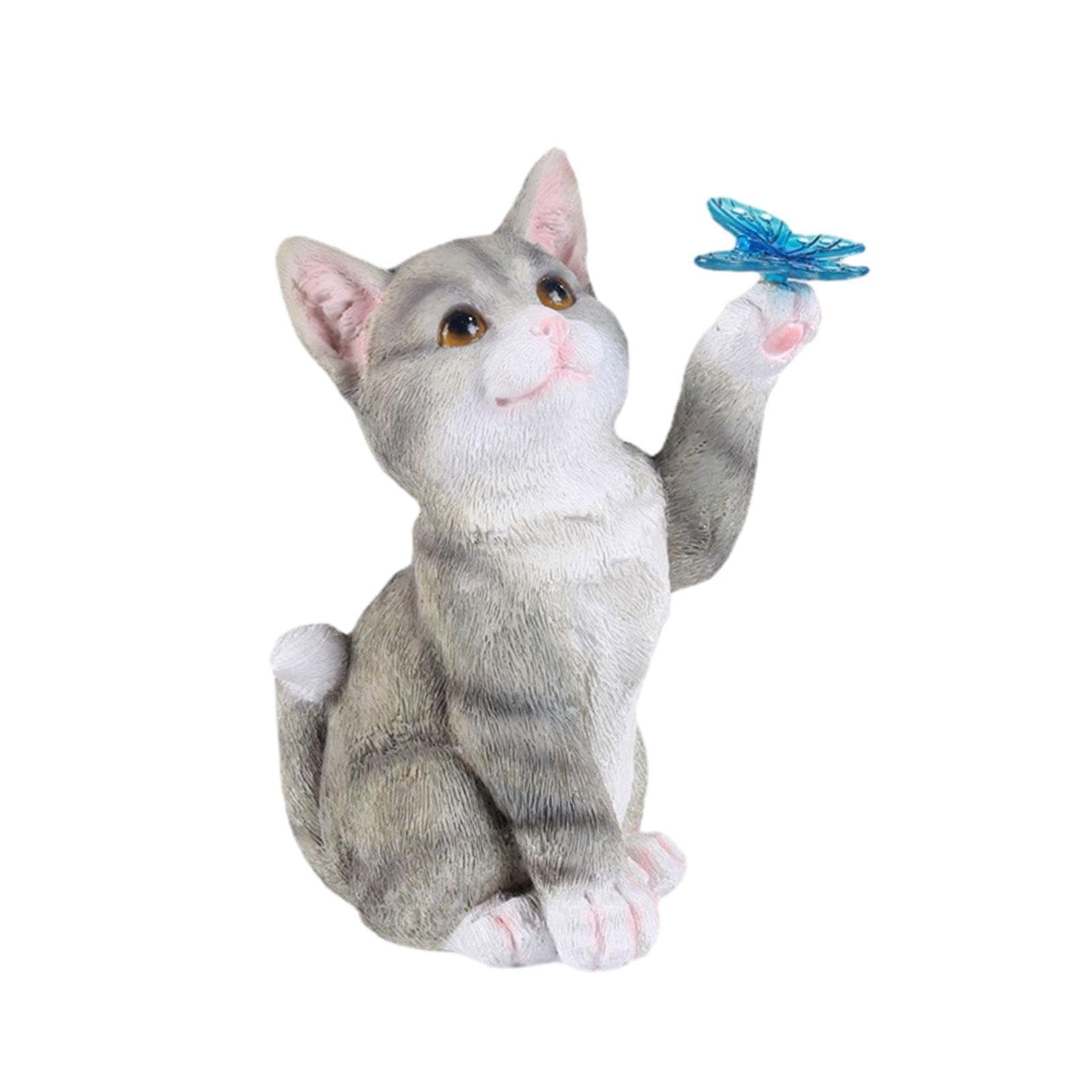 Estatua de Gato de Resina con Luz Solar, Llamativa Escultura Decorativa para Jardín, Figura para Exteriores para La Decoración de Jardín, Patio O Terr, Gris