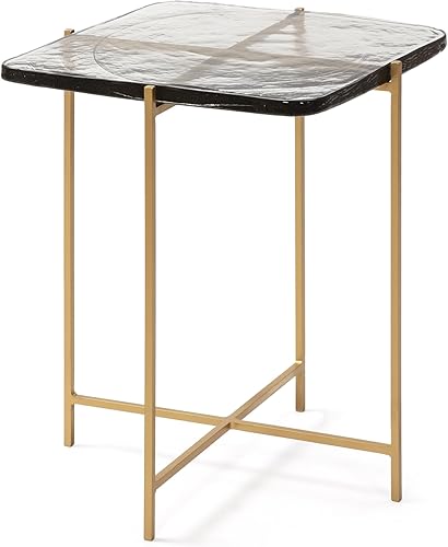 Mesa Auxiliar 46 x 36 x 51 Vidrio RusticoMetal Dorado