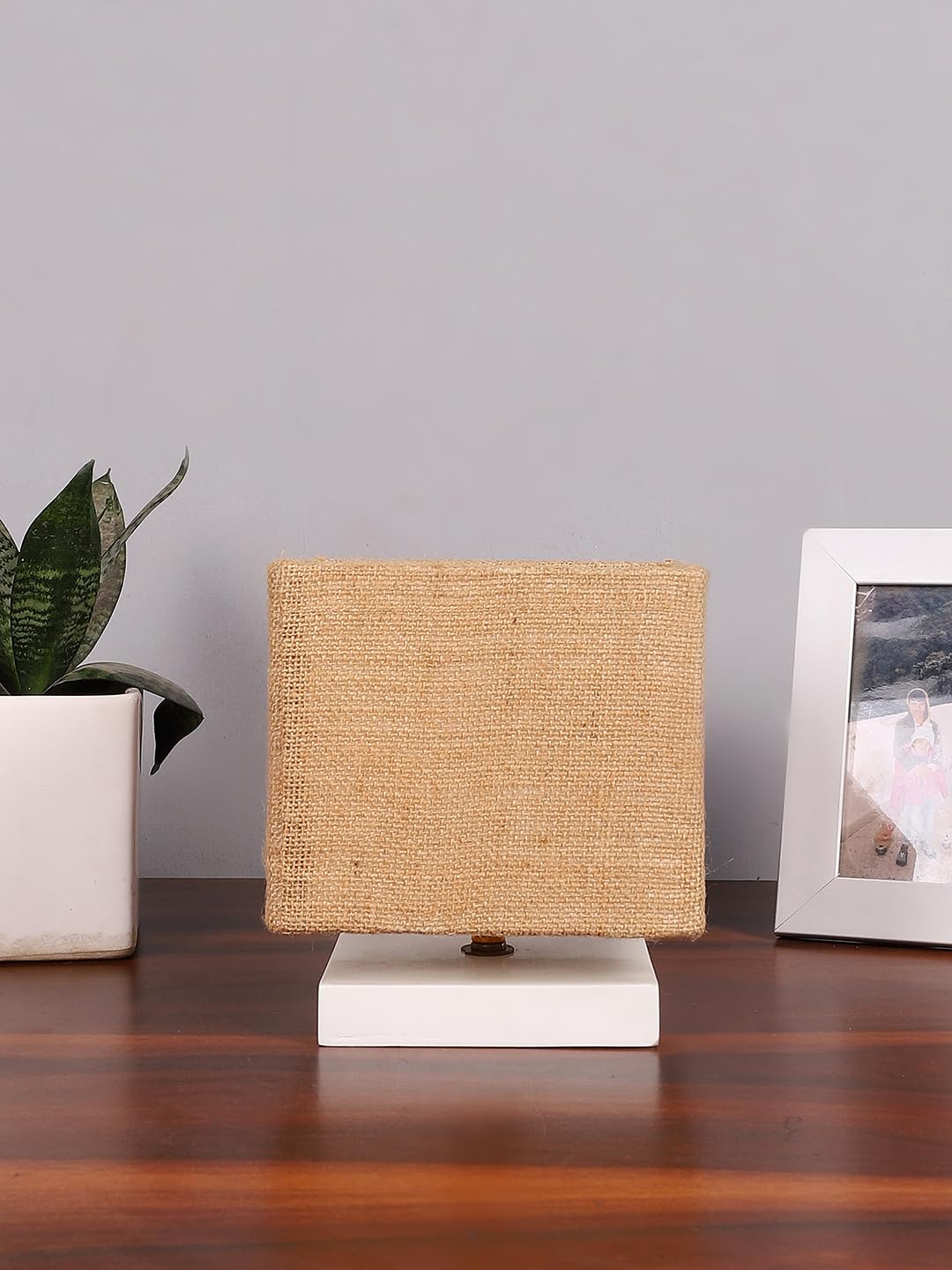 Devansh Square Beige Jute Table lamp with White Wood Base -64-picture-24