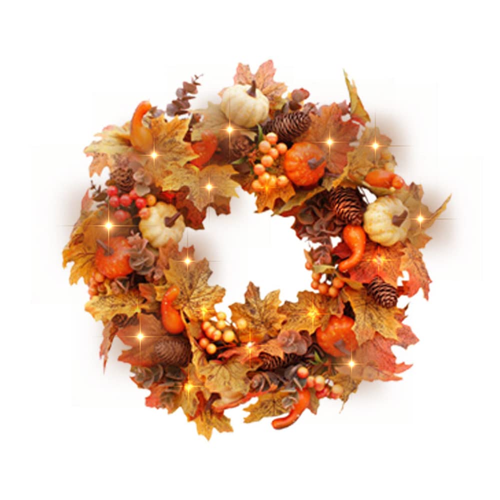 40 cm Herbst-Türkranz, künstlicher Herbst-Ahornblatt-Kranz für Haustür und Innenbereich, Weihnachten, großer Erntekranz, Dekorationen mit Kürbis und Beere für Halloween,Thanksgiving Küche, Haushalt & Wohnen