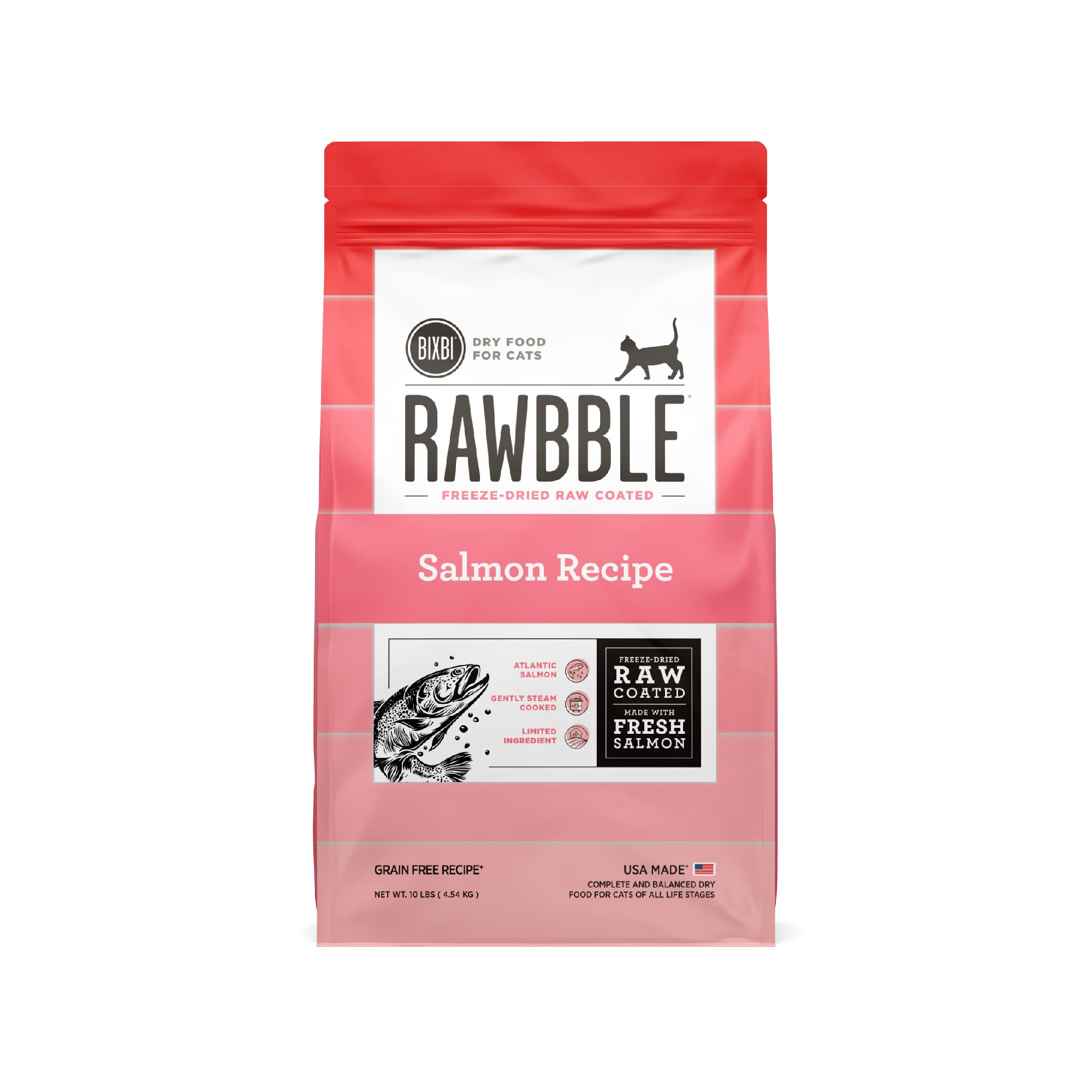 BIXBI Rawbble Dry Food Salmon Recipe for Cats, 10lb
