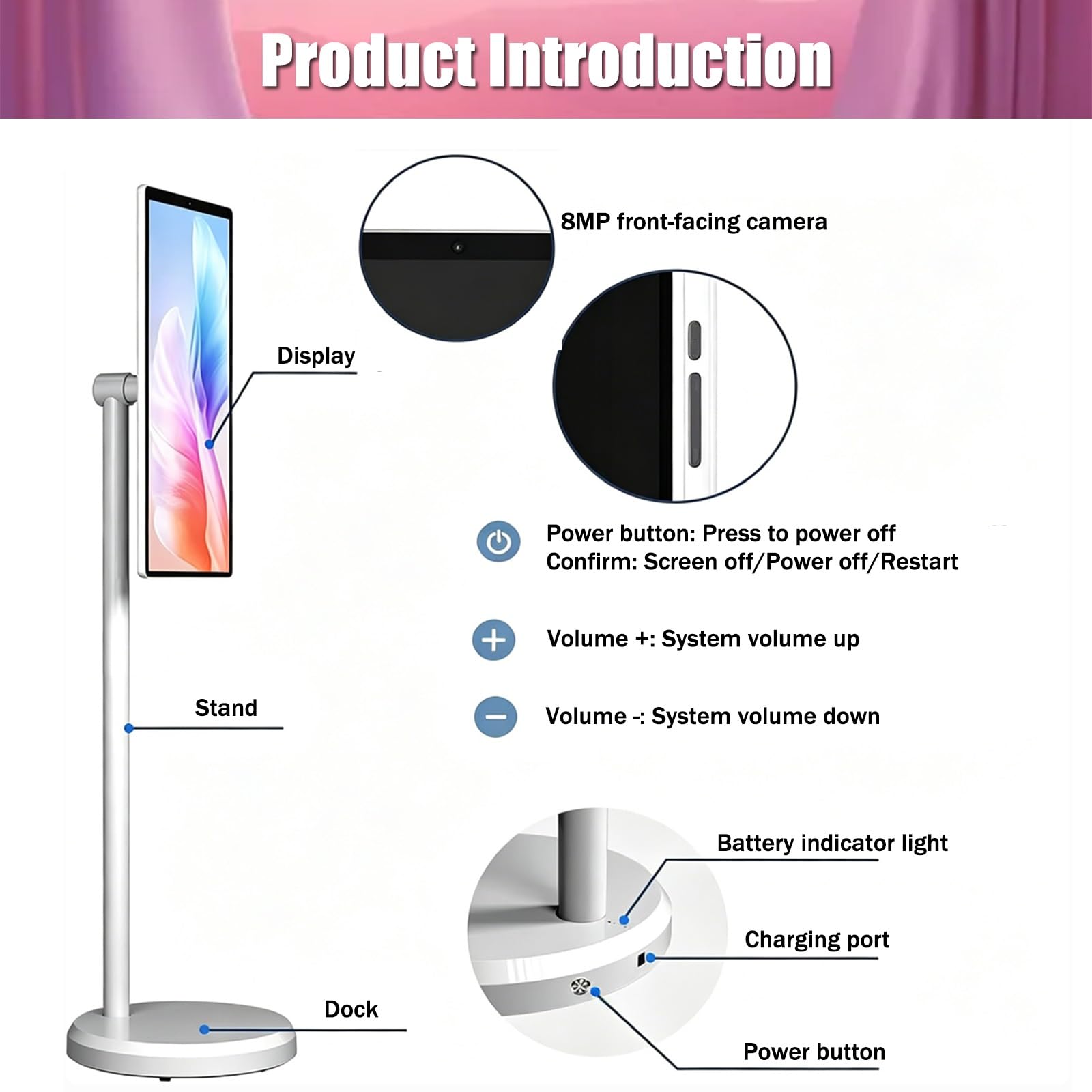 TV Portatile Intelligente 21.5/24/27/32 Pollici, con Batteria ad Alta capacità, Telecamera HD e Bluetooth, Operativo Android, 4GB+64GB/8GB+128GB, Schermo Touch(32inches,8GB+128GB)
