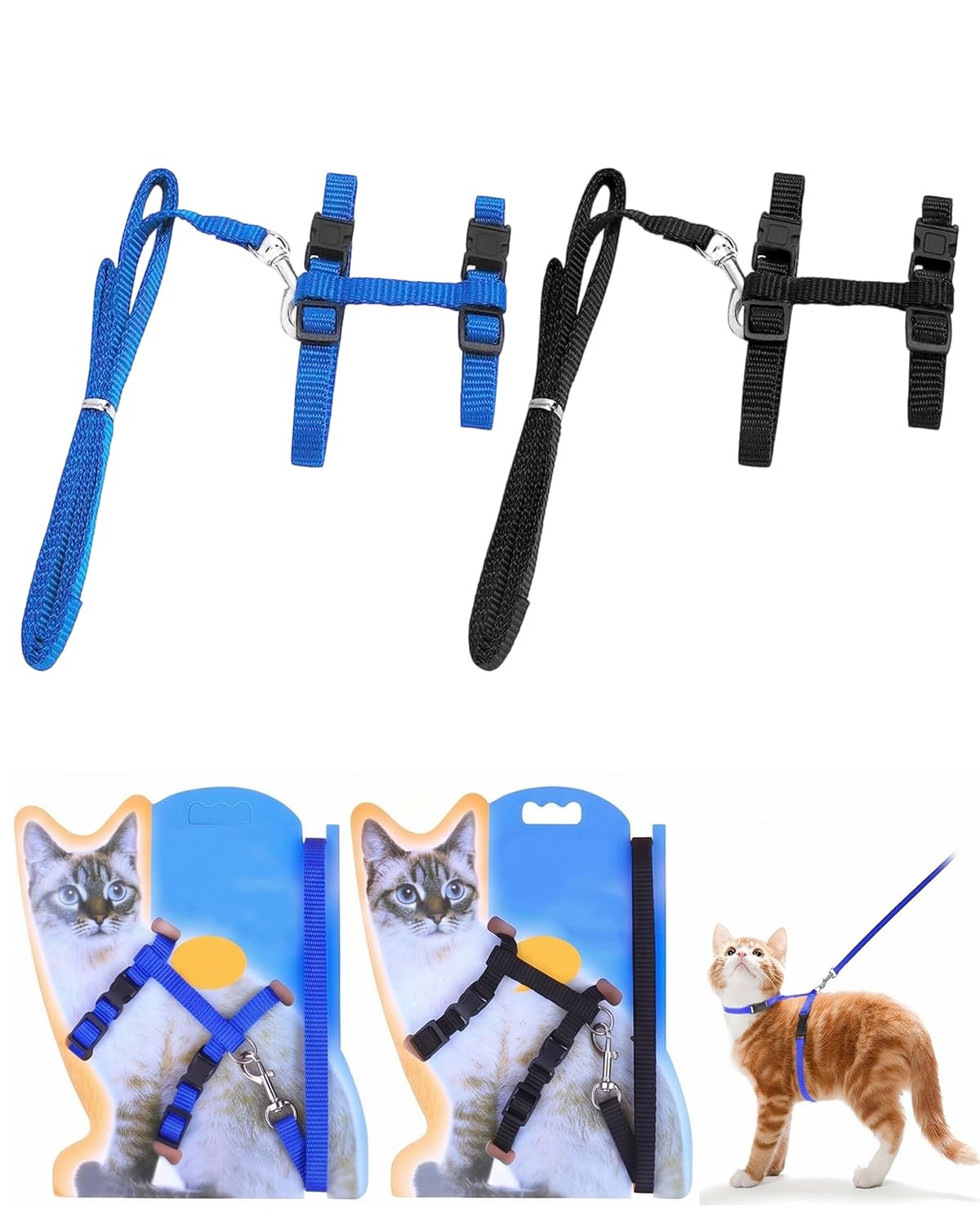 Arnés y Correa para Gatos (2 Piezas) Ajustable Antiescape de Nailon Suave y Transpirable para Gatitos y Gatos Medianos, Paseos Seguros.