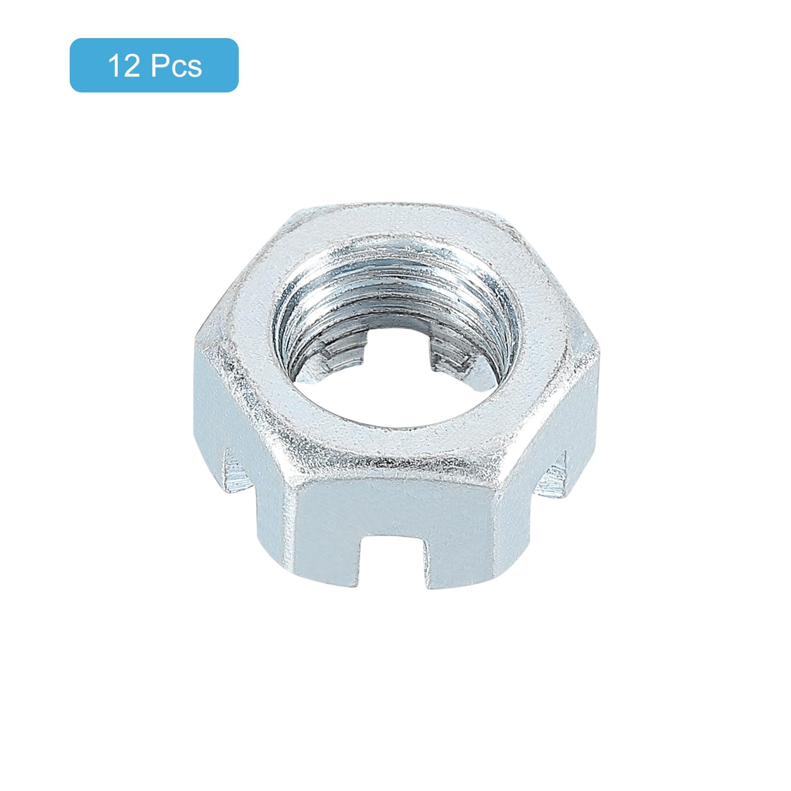 QUARKZMAN Écrou Hexagonal Fendu UNF 9/16-18, Grade 6,8 en Acier au Carbone Zingué, Convient pour la Réparation de Machines, Argent, 12 Pièces