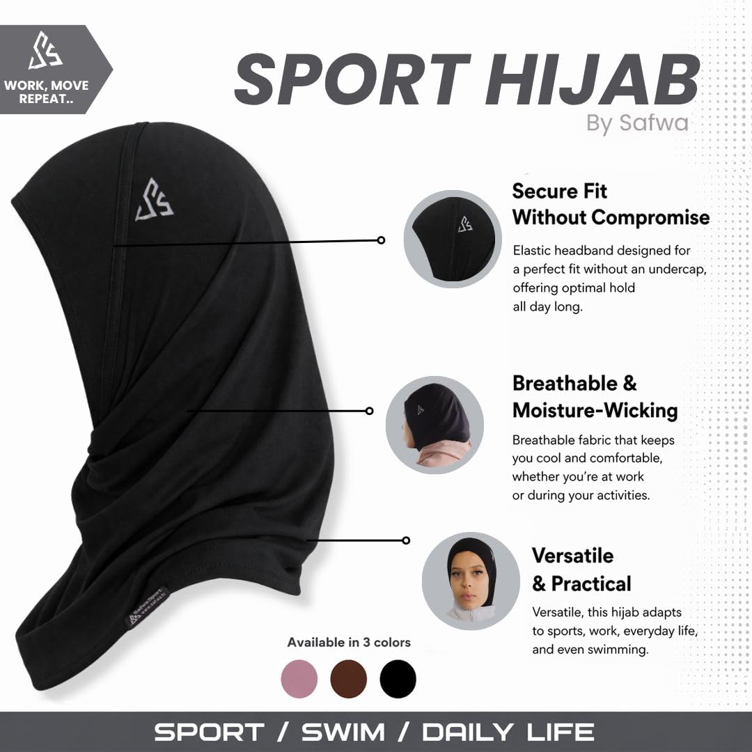 Safwa® Hijab Sport Femme SafwaFlow™ Respirant et Léger – Anti-Transpiration, Maintien Parfait, Confort Actif, Idéal Fitness Running Musculation Travail