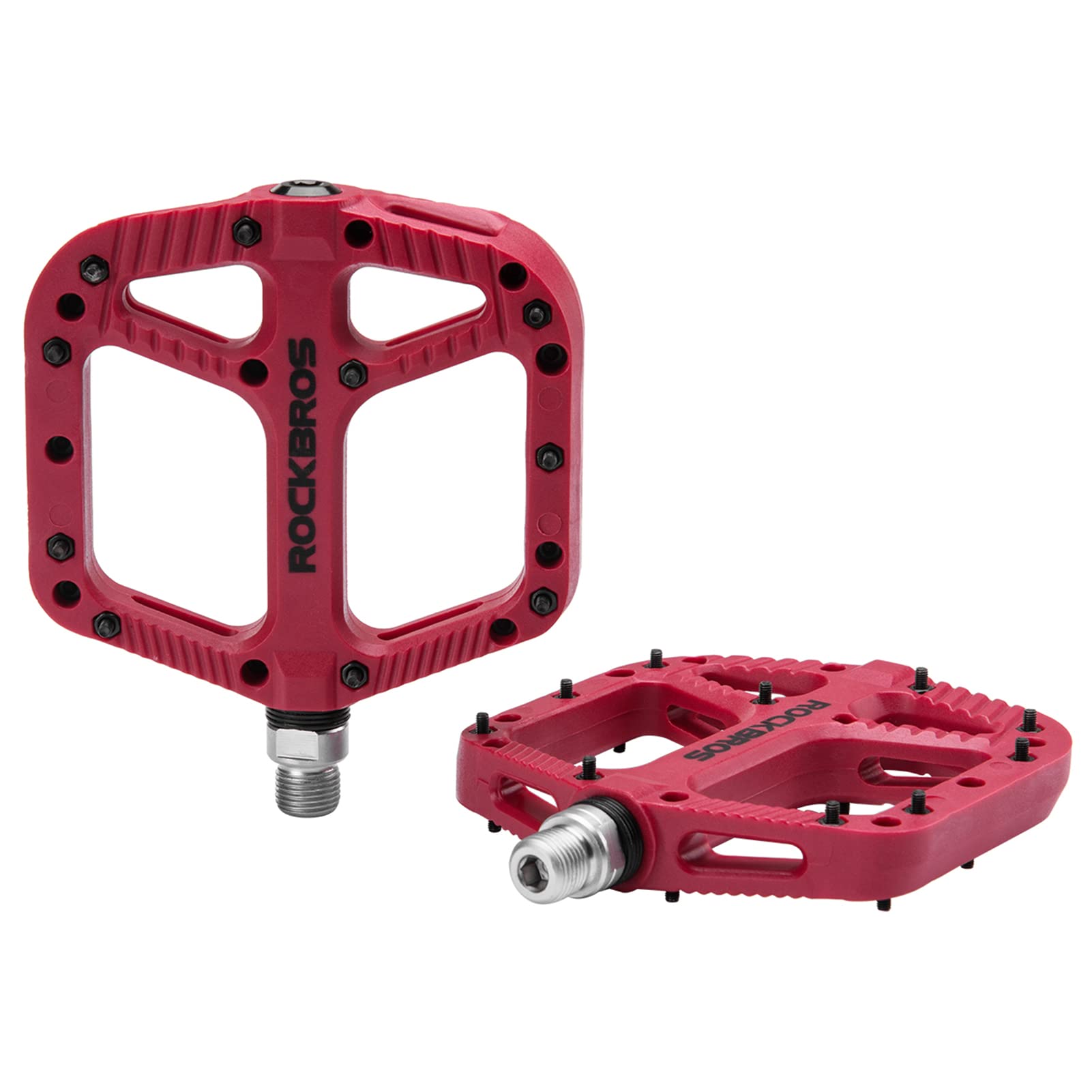 ROCKBROSMountain Bike Pedals Nylon Composite Bearing 9/16" Mtb Bicycle Pedals With Wide Flat Platform Red 5.53 Inch L x 4.56 Inch W