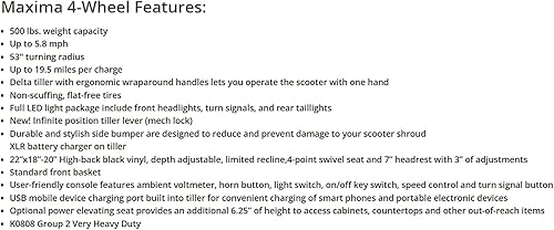 Miniatura 7 de Pride Mobility Maxima Ultra HD - Patinete de movilidad de 4 ruedas, capacidad de peso de 500 libras, modelo SC941 (rojo granate)
