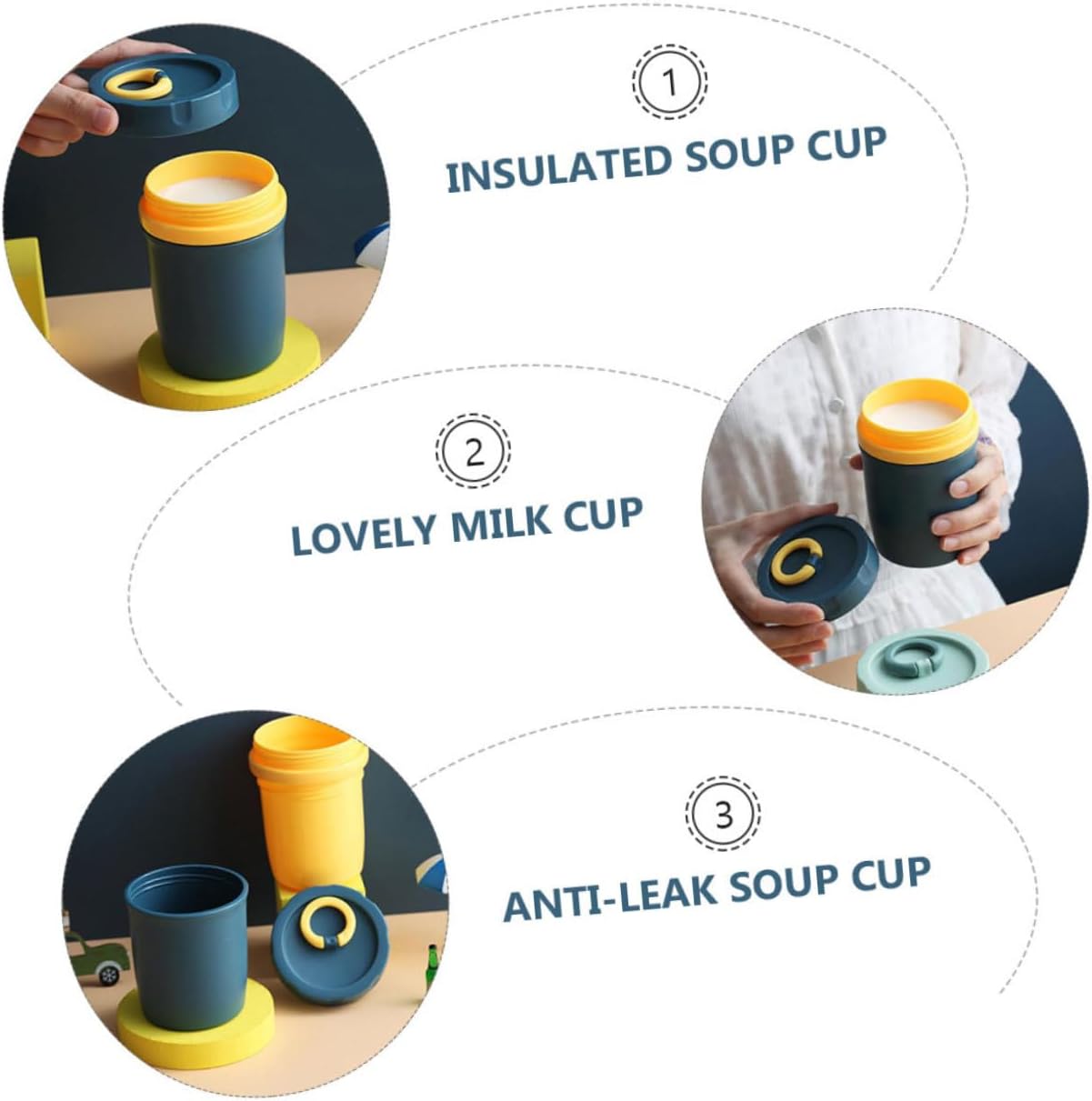 3pcs Insulated Soup Cup Handle Leak Water Cup for Breakfast Multi-purpose Storage Bottle Simple Design Activity