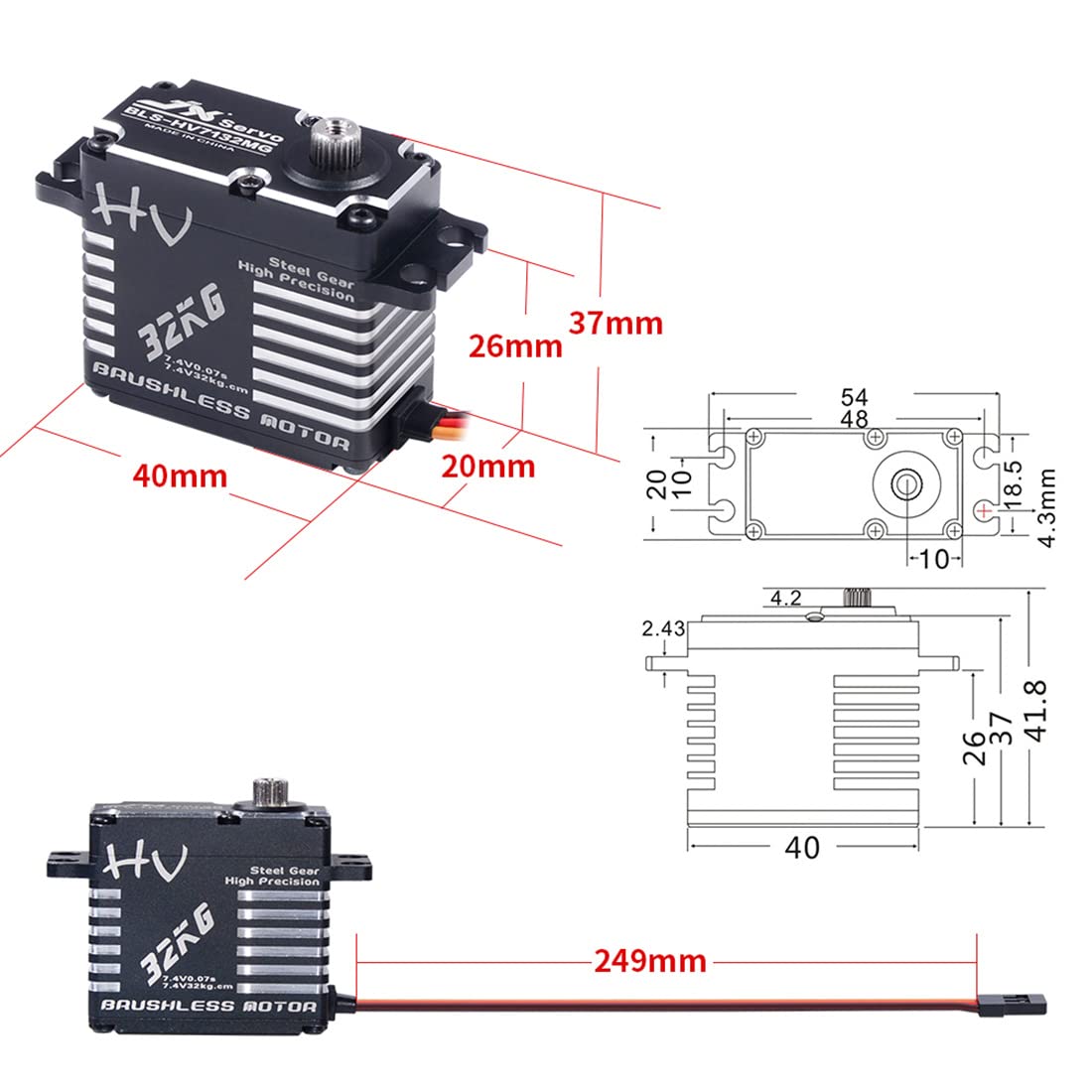 Amazon.com: JX Servo BLS-HV7132MG 32KG 120° Steel Gear High