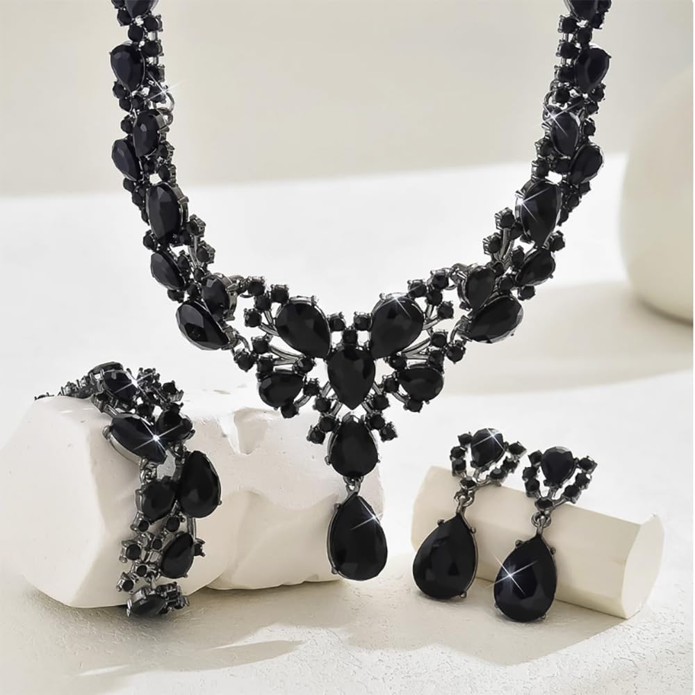 Crystal Bridal Jewelry Set, Floral Statement Necklace, Earrings, Bracelet, Wedding Accessories - Image 4