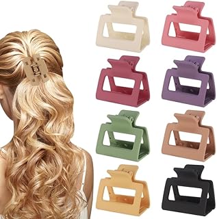 8 Pieces Medium Hair Claw Clips, Square Non-slip Hair Clip for Women and Girls, Color Matte Non-Slip Rectangle Hair Clips for Medium/Long Hair and Fine/Thick Hair, Hair Accessory for Women