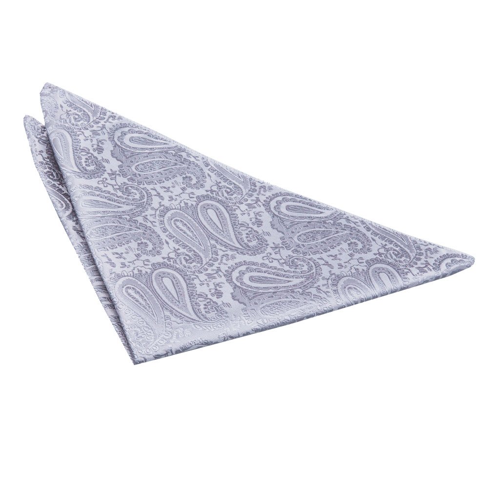 Dqt Men's Silver Paisley Floral Jacquard Pocket Square - Wedding, Business & Formal Suit Handkerchief