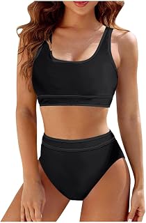 2025 Bikini Mujer Conjunto Traje de Baño Traje de Baño Conjuntos de Bikini de Verano de Cintura Alta para Mujer Trajes de Baño Deportivos de Dos Piezas Bloque de Color Traje de Baño de Corte