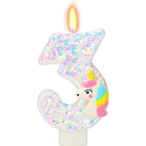 Birthday Candles - Number 3 Candle, Birthday Candles for Cake Topper, Unicorn Party...