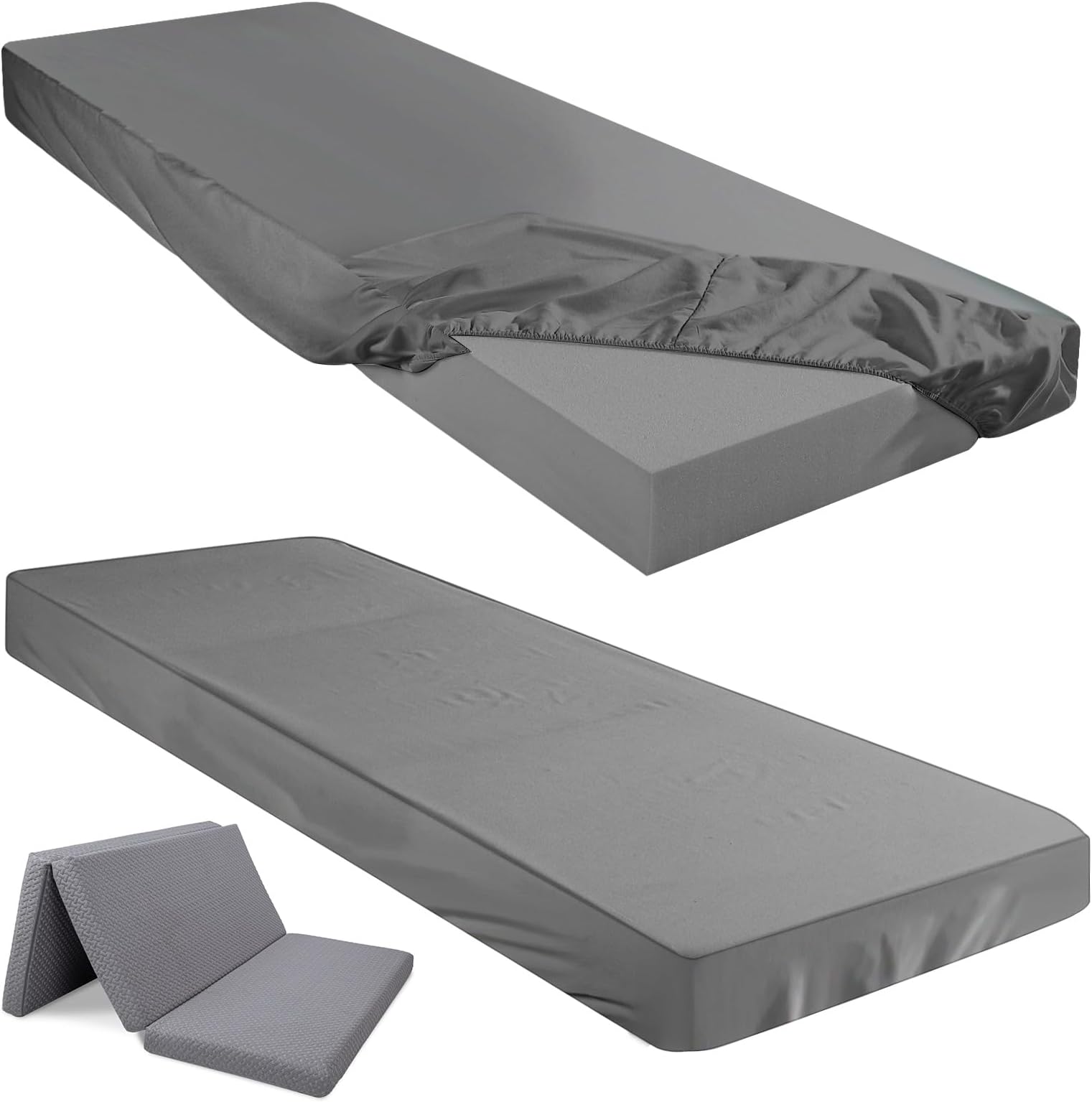 Breling Fitted Sheet (Sheet Only) Compatible with Milliard Trifold Mattress Folding Mattress Fitted Microfiber Bedclothes for Camp Bunk Rvs Bed(Dark Gray,2 Pcs,Single,4'')