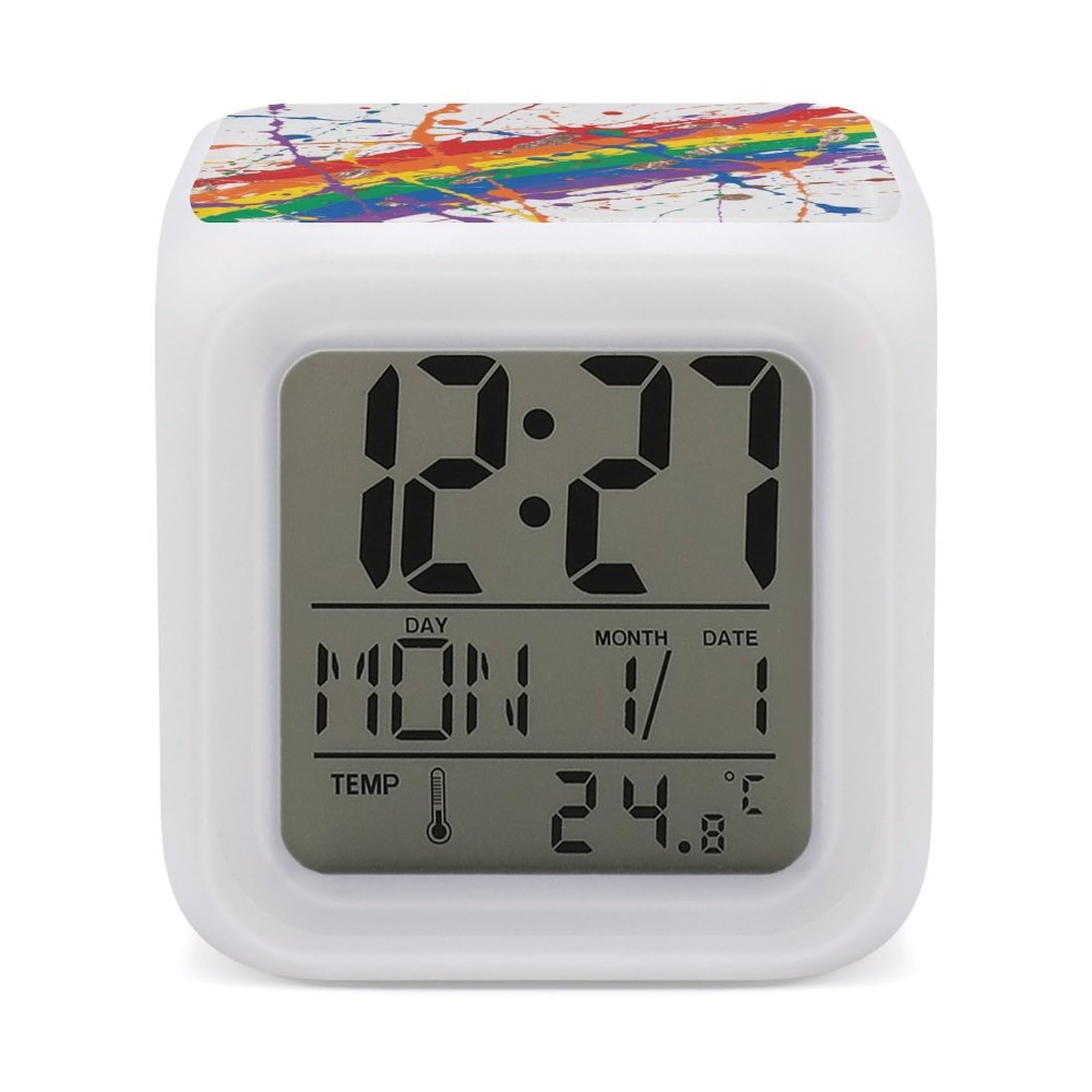 Reloj despertador de pintura colorida decorativo y original para regalar en cumpleaños