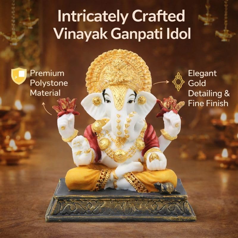 Image of ARMONIA Premium Marble Dust Lord Ganesha Idol for Home Decor - 6 Inch Handmade Ganesh Murti,Vinayak Ganpati Statue for Mandir, Office Desk |Best Spiritual Gift for Wedding & Housewarming