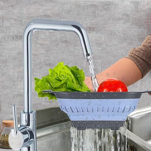 Miniatura 10 de Juego de coladores plegables, cuadrados y triángulos, colador de cocina de silicona, perfecto para drenar pasta, verduras, frutas, 2 piezas (10.8