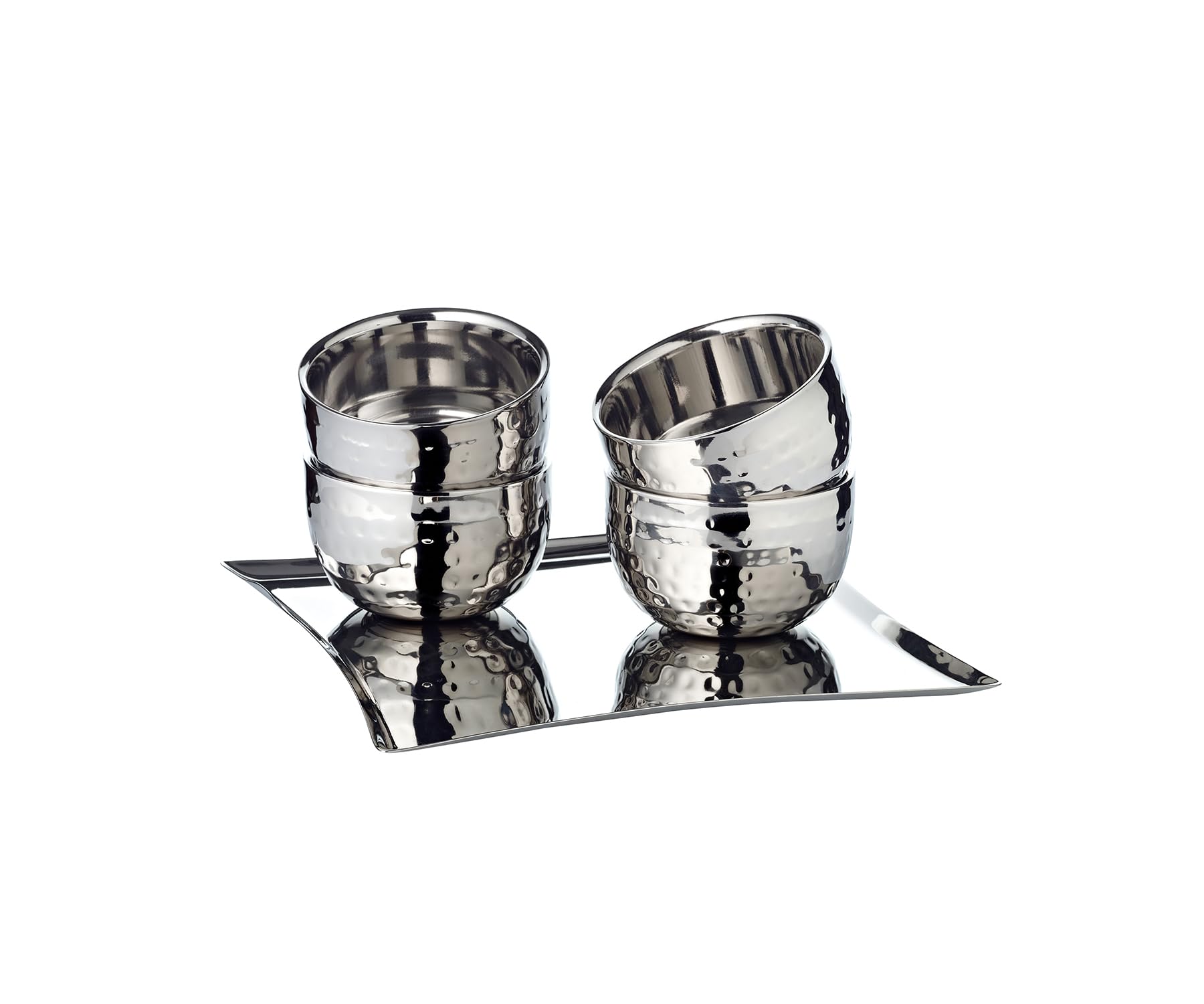 Edzard Ensemble à crème glacée Madeleine, en Plusieurs Parties (Tasse 4X, cuillère 4X, Plateau 20x20cm), en Acier Inoxydable à Double paroi