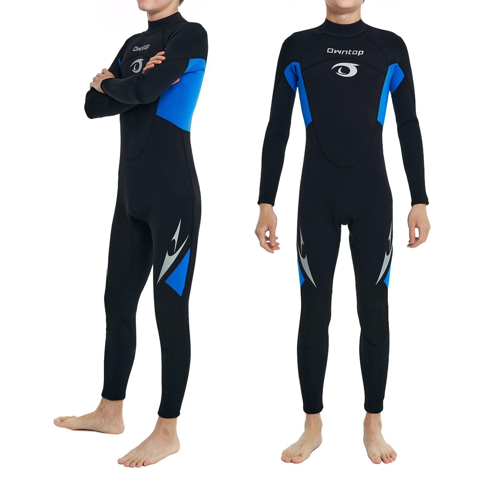 Owntop 2.5mm Kids Wetsuit – Girls Boys Neoprene Wet Suit Full Wetsuits, Back Zip Thermal Diving Suit for Youth Teen Watersports, Blue 16, 160-170cm, 55-62kg, 16-17Y — image 1