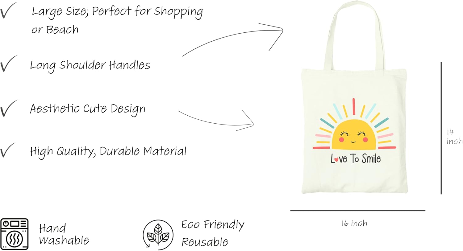 Cute Canvas Tote Bag for Women - Yellow Book Tote Bag - Inspirational Gifts for Women - Reusable Shopping Bags for Grocery Utility Teacher Book College Work (Happy Sun) - Image 7