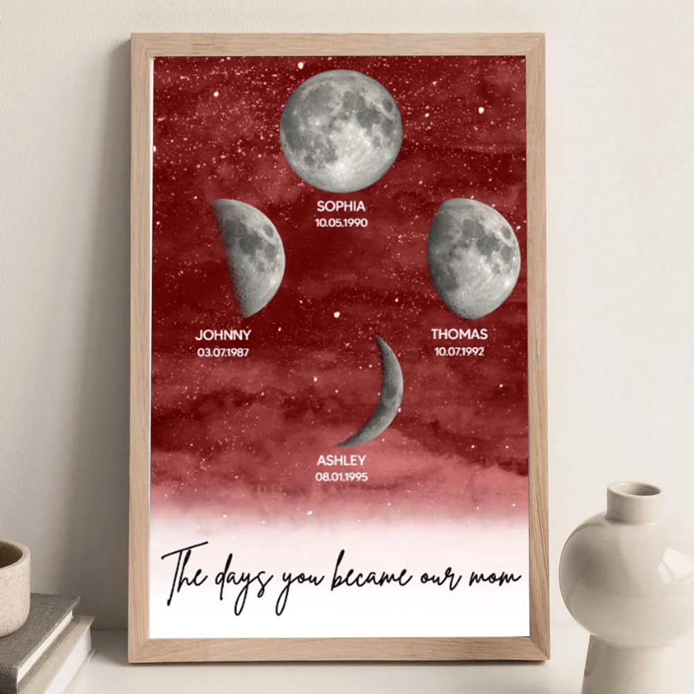 Pofily Starry Night The Day You Became Mom Custom Birth Moon Phase Personalized Poster, Heartfelt 2025 Mother's Day Gift For Mom, Custom Moon Phase