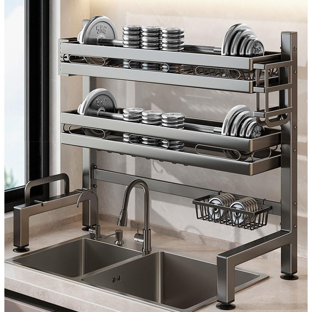 Scolapiatti Extra Large in Acciaio Inox a 2 Ripiani - salvaspazio, Resistente alla ruggine, Design Moderno, scolapiatti da Cucina ad Alta capacità - Perfetto per Piccoli spazi (XL)