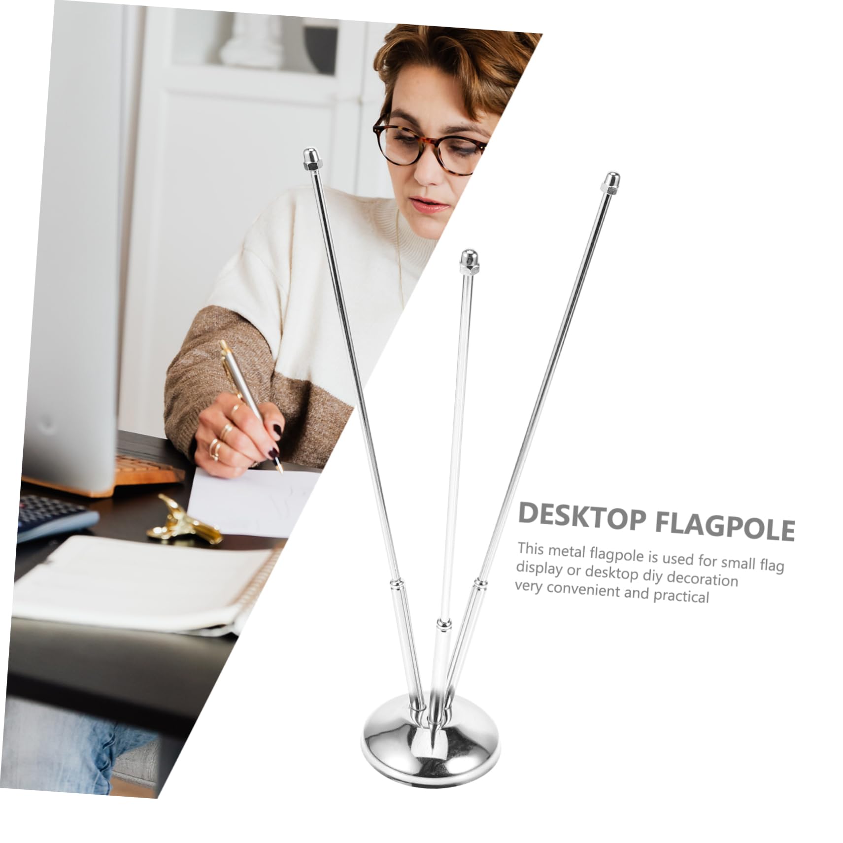 Support De Mât De Drapeau En Métal Argenté Double Poteau, Petit Porte