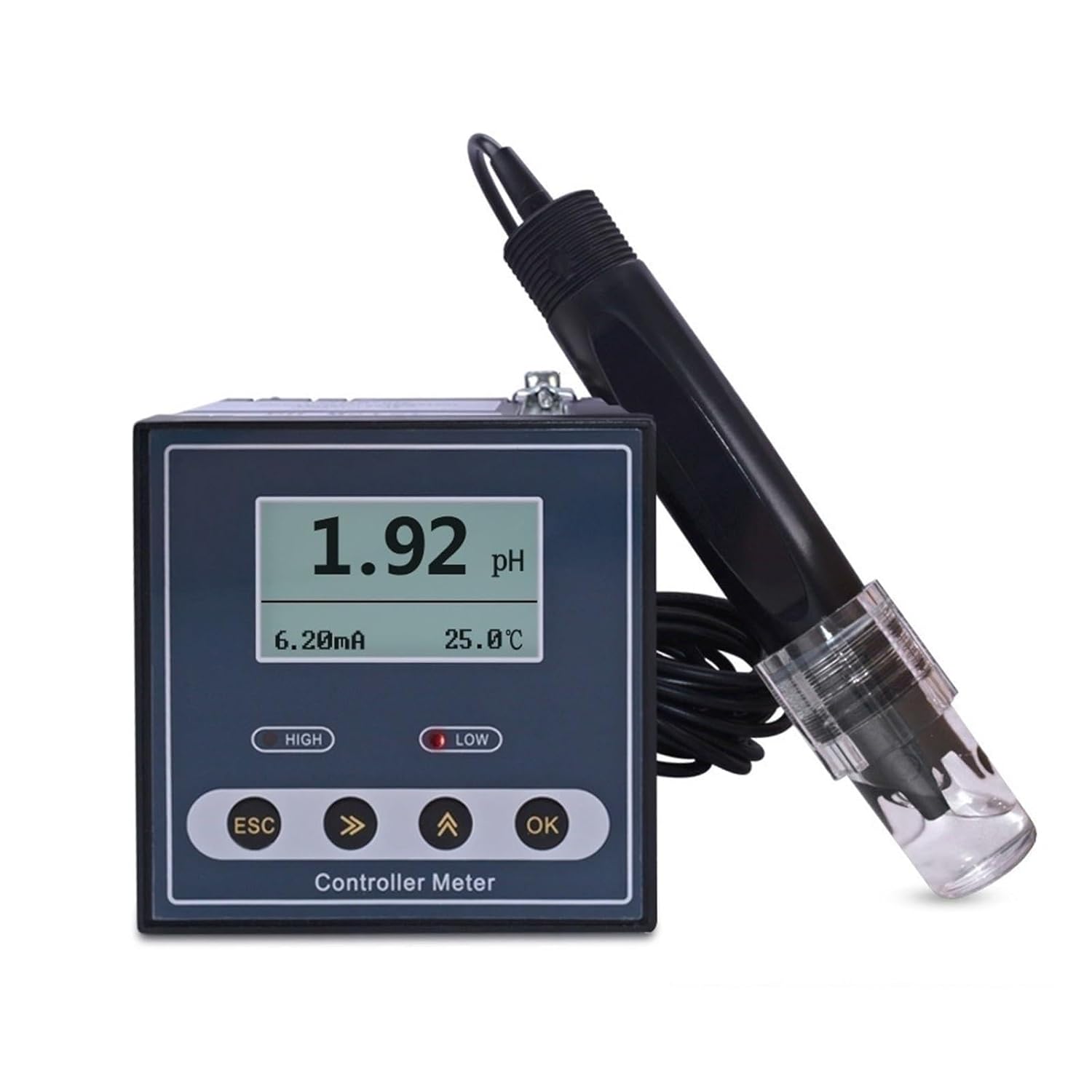 Water Detector, Soil PH Meter Online Controller Water Quality Tester Control,for Drinking Water(Main+PH Plastic Shell Electrode)