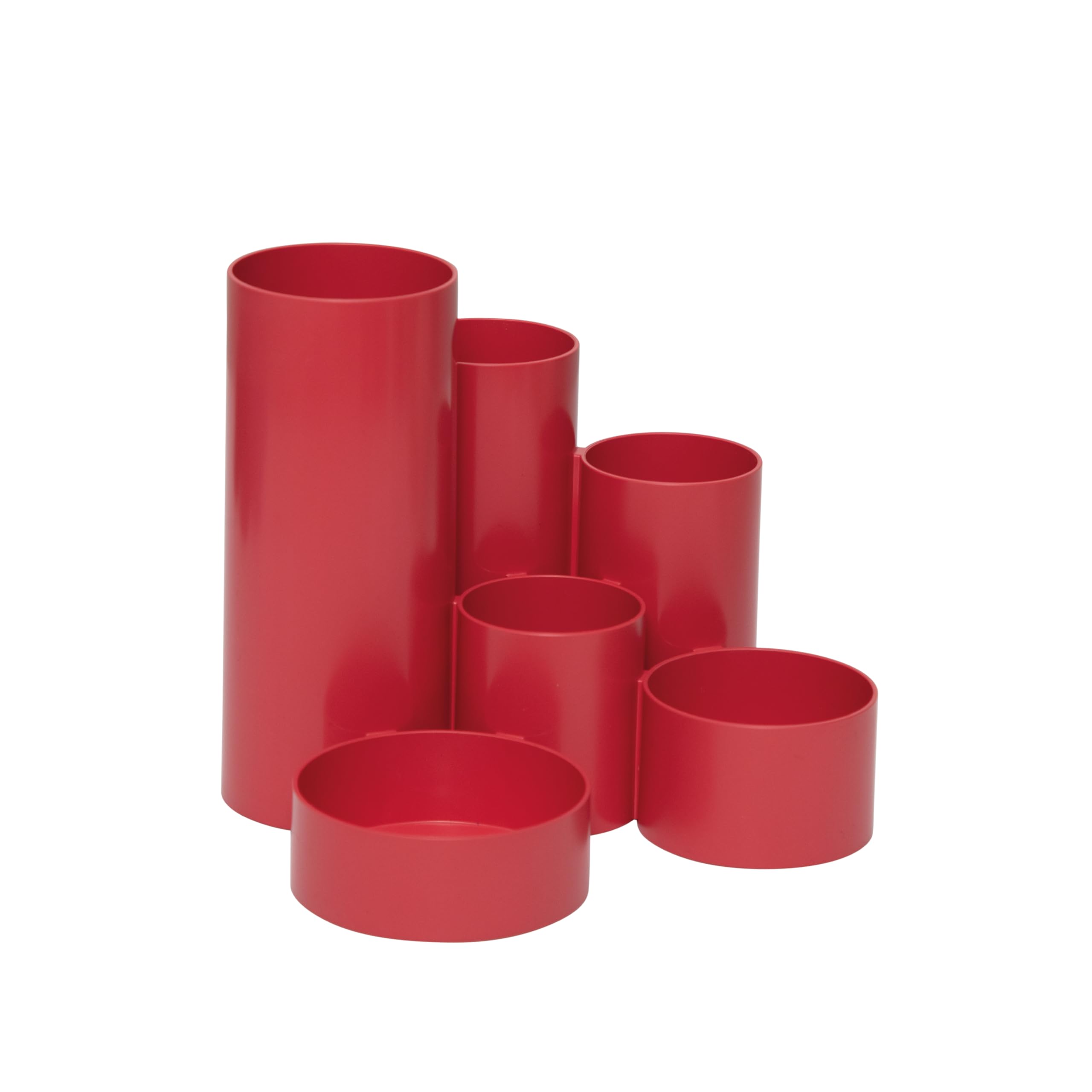 MAUL MAULtubo Recycling Pencil Holder Diameter 15 x 12.5 cm Recycled Plastic with 6 Holders, Desk Organiser for Pens, Brushes and Scissors, Stylish Office Organiser, Red