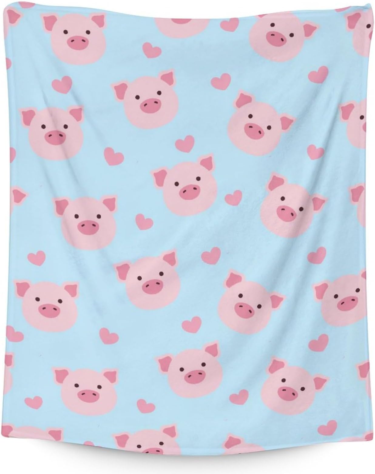 Pig Throw Blanket - 50 x 40 Inches Small Size Blanket for Kids, Girls & Boys - Soft Plush Flannel Blankets for Bed, Travel & Living Room - Blue Cute Fuzzy Throws Gift