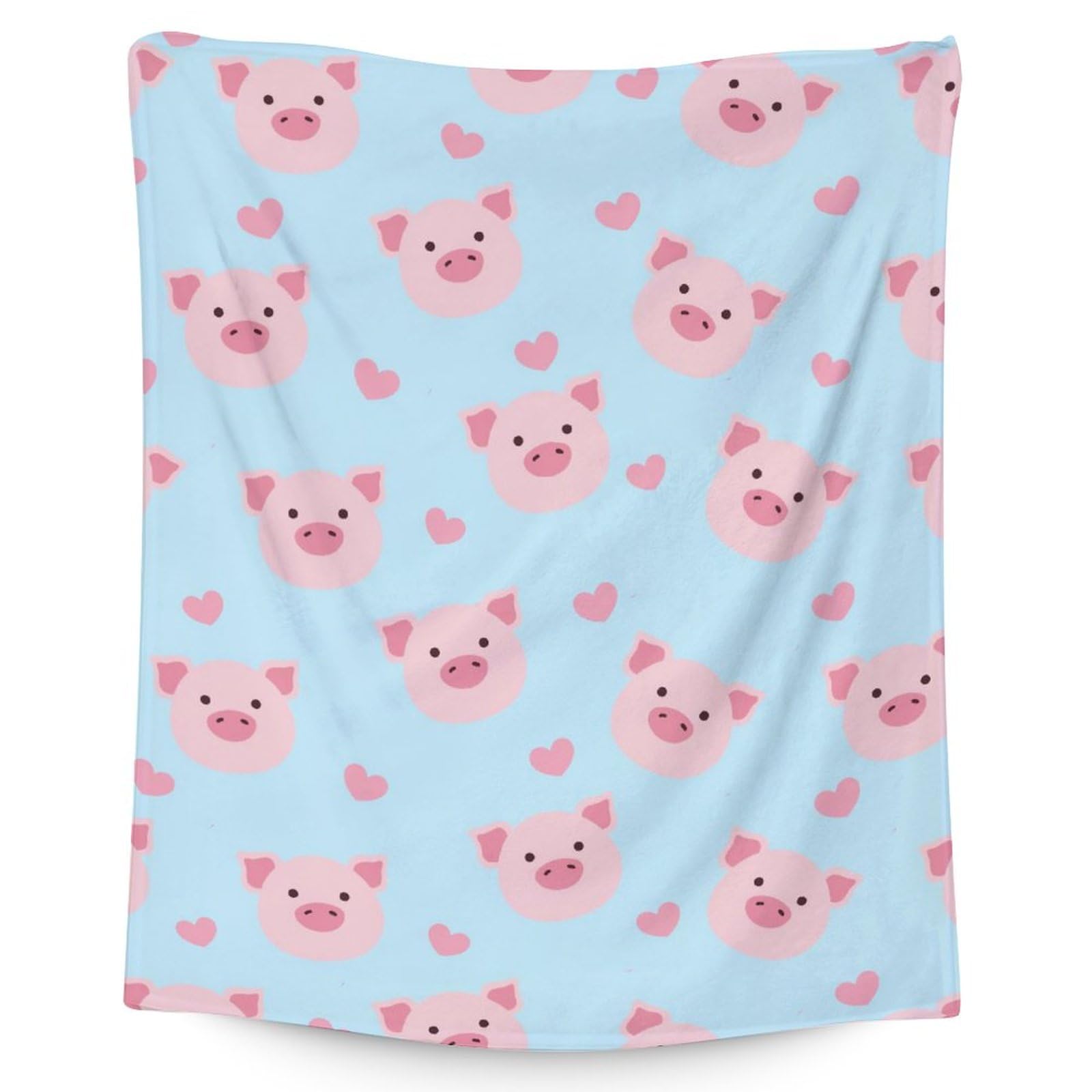 Pig Throw Blanket - 50 x 40 Inches Small Size Blanket for Kids, Girls & Boys - Soft Plush Flannel Blankets for Bed, Travel & Living Room - Blue Cute Fuzzy Throws Gift