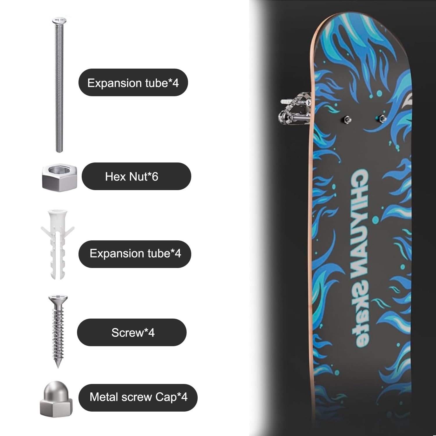 Soporte Pared Skate, Soporte para Monopatín, Soporte de Pared para Snowboard, Ski Storage Racks para Skateboard Longboard Almacenamiento de Exhibición, Scrílico, 2 Piezas, Transparente