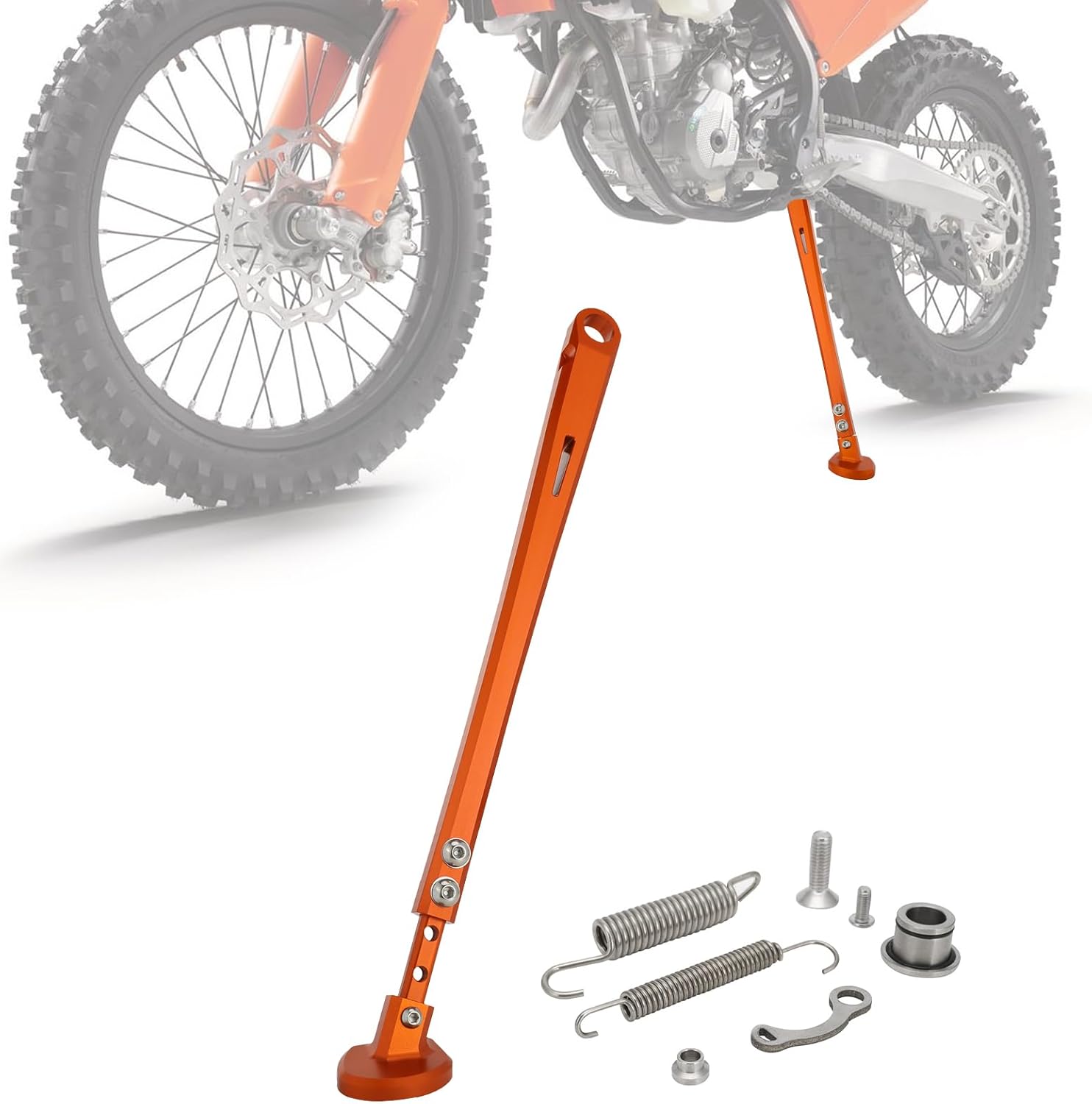 Dirt Bike Kickstand CNC 3-Level Adjustable Motorcycle Side Kick Stand with Springs for EXC EXC-F EXC-R XC XCW XCF XC-F XC-W XCF-W XCR-W 150 200 250 300 350 400 450 500 505 530 2008-2015 Orange