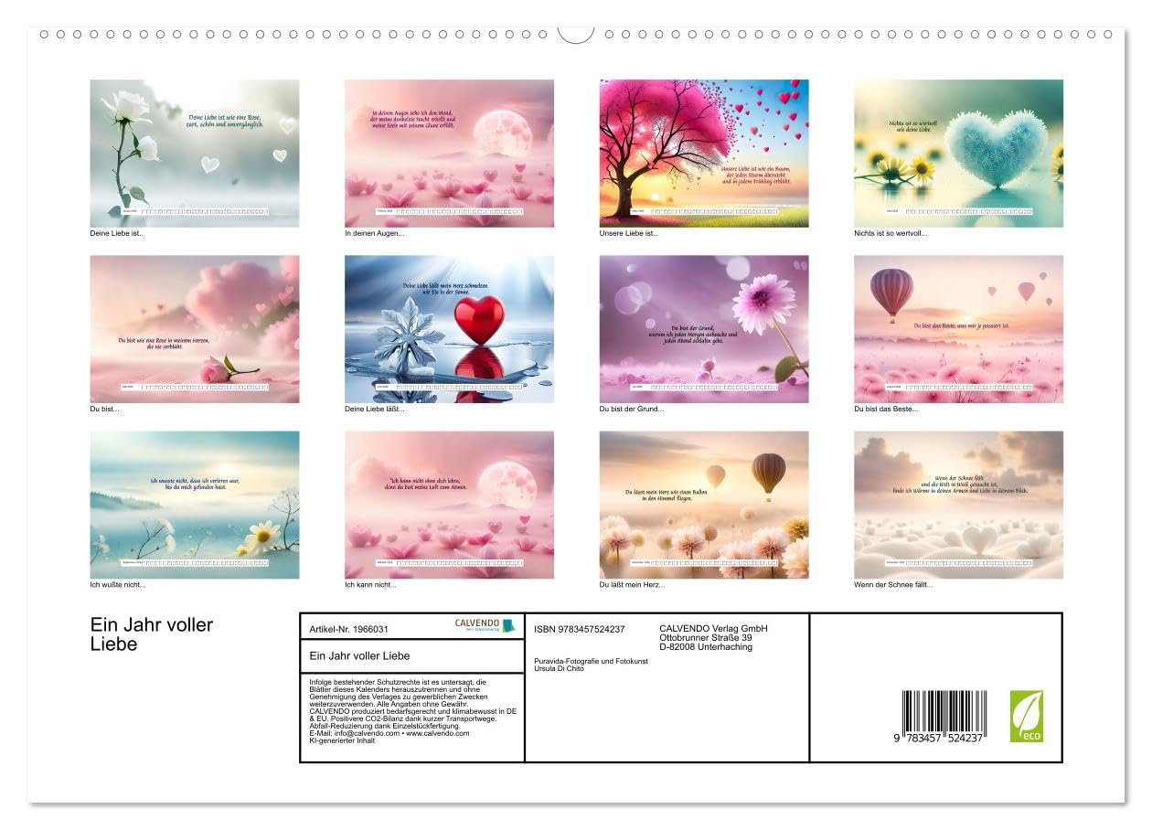 Ein Jahr voller Liebe (hochwertiger Premium Wandkalender 2026 DIN A2 quer), Kunstdruck in Hochglanz: Ein besonderer Kalender der Liebe (CALVENDO Orte)