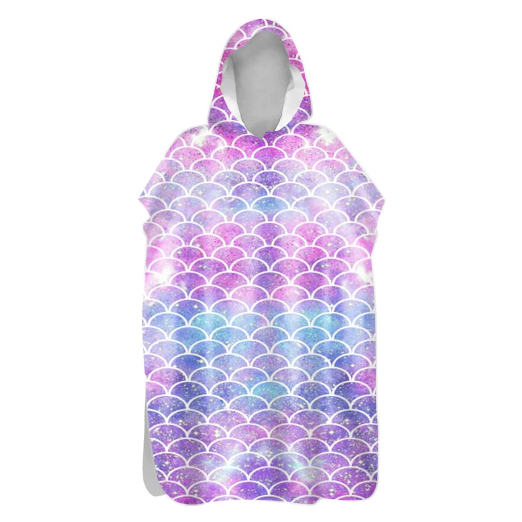 Highdi Pattern Hooded Changing Robe, Microfibre Light Weight Changing Towel, Towel Poncho for Surfing Swimming Changing, Quick Dry Poncho for Women Men Adults (80x145cm,Fish-scale pattern)