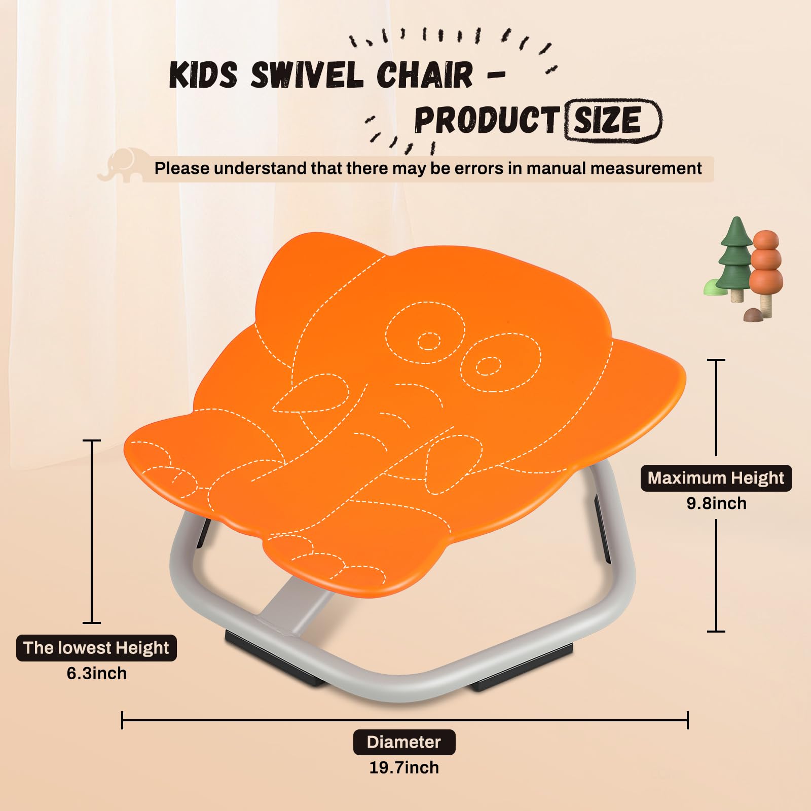 Orange Elephant Seat and Spinning Swivel Chair for kids Indoor , 3+ Autism Kids Sensory Swivel Chair, Training Child’s Concentration and Improving Toddle’s Physical Fitness Non Slip Sensory Chair