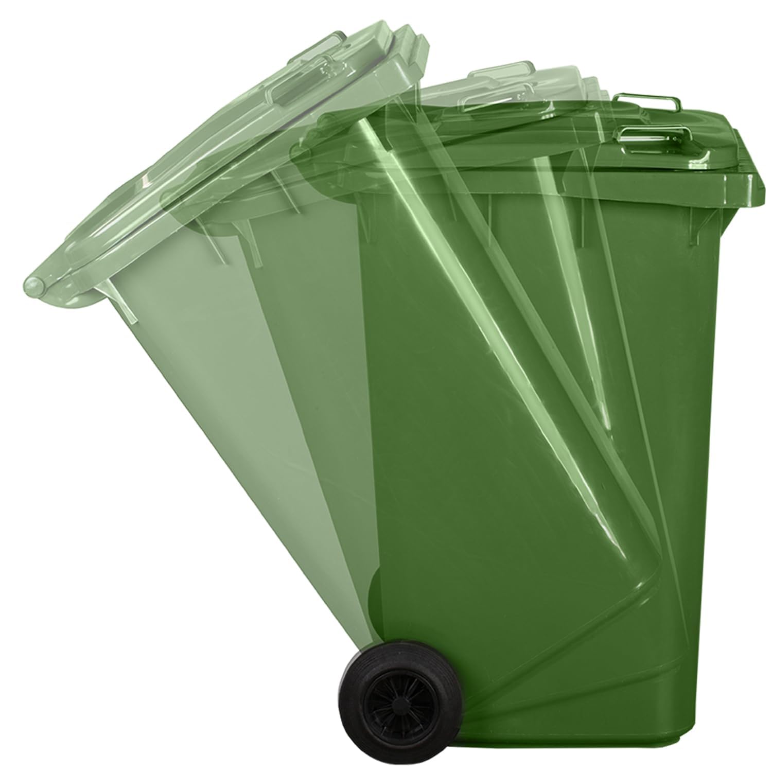 IMJ-Global - Cubo de Basura Alto Grande 120 Litros PN-EN 840 con Ruedas y Sistema de Enganche Mecánico de Recogida, Cubos de Basura de Reciclaje Contenedor Basurero en Plástico (Verde)